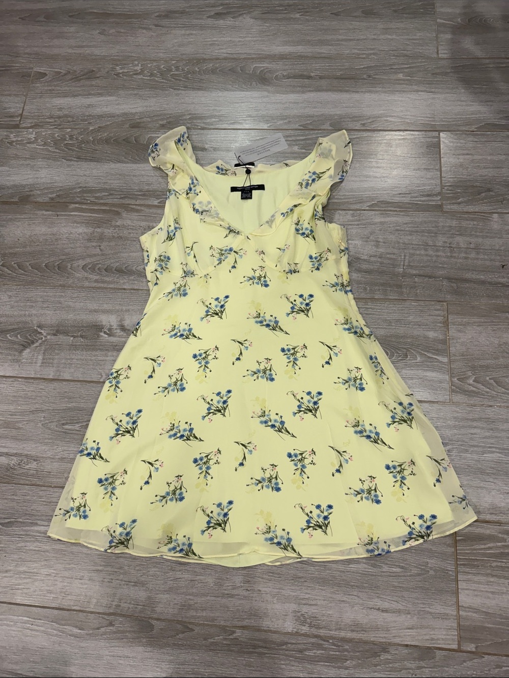 French Connection Yellow Floral Ruffle Shoulder Dress size 14